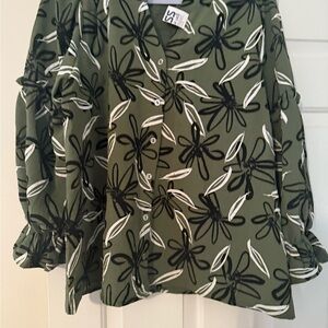SHEIN Olive Green Floral Blouse
